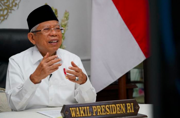 Wakil Presiden Ma'ruf Amin saat melakuka sesi wawancara khusus dengan Media Indonesia secara virtual.