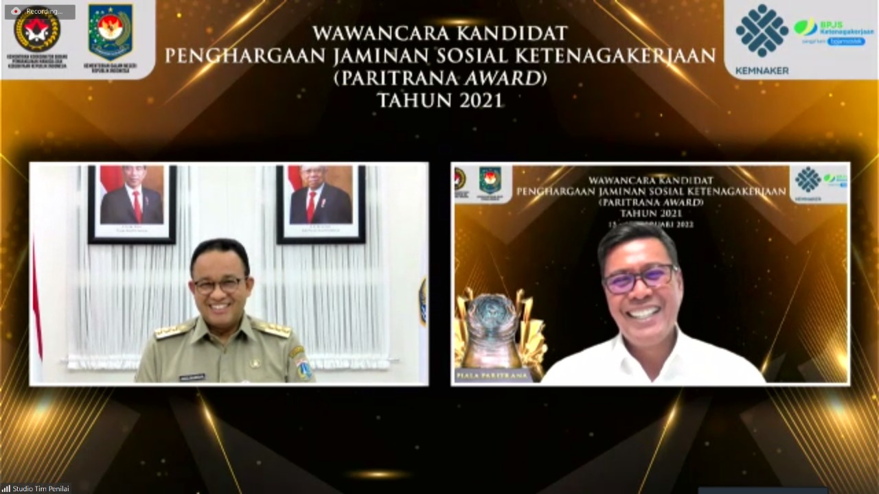 Gubernur DKI Jakarta Anies Baswedan mengikuti tahapan penjurian wawancara sebagai kandidat penerima penghargaan Paritrana Award Tahun 2021.