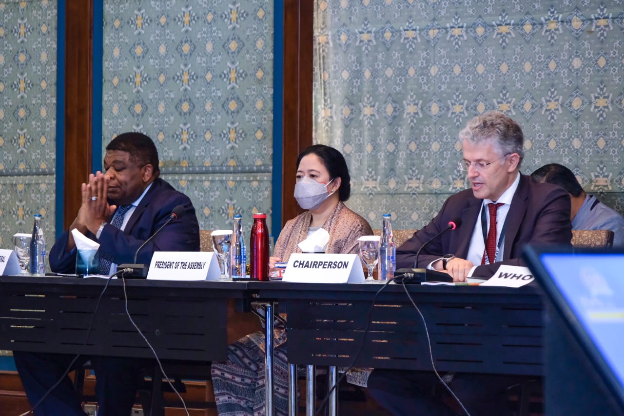 Ketua DPR RI Puan Maharani memberi pemaparan tentang penanganan pandemi Covid-19 di 144th Assembly of the Inter Parliamentary Union.