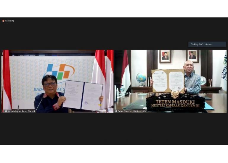 Penandatangan kerja sama Kementerian Koperasi dan UKM dengan BPS untuk basis data Koperasi dan UKM
