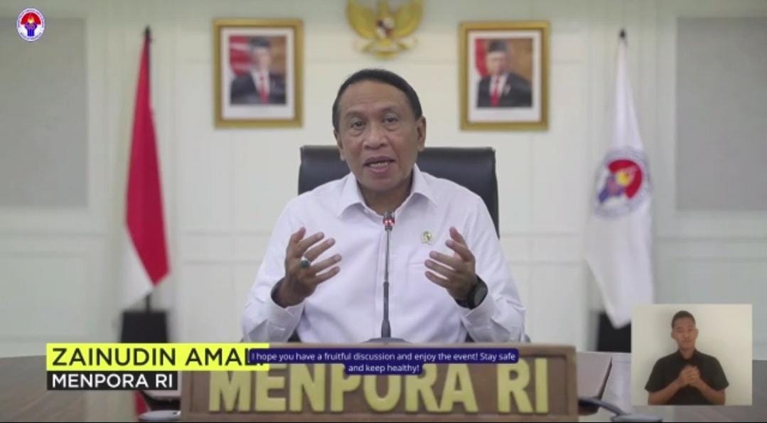 Menpora Zainudin Amali menyampaikan sambutan pada Pembukaan Pra KTT ke-1 Y20 Indonesia 2022 secara virtual.