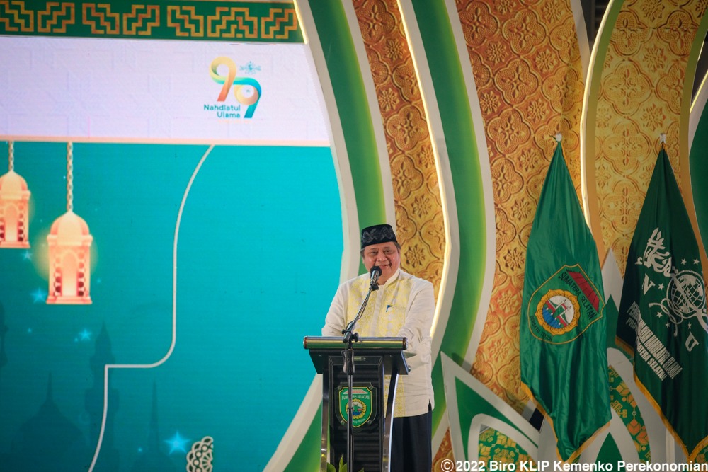 Menko Perekonomian Airlangga Hartarto di acara Puncak Harlahj NU, Palembang, Sumsel