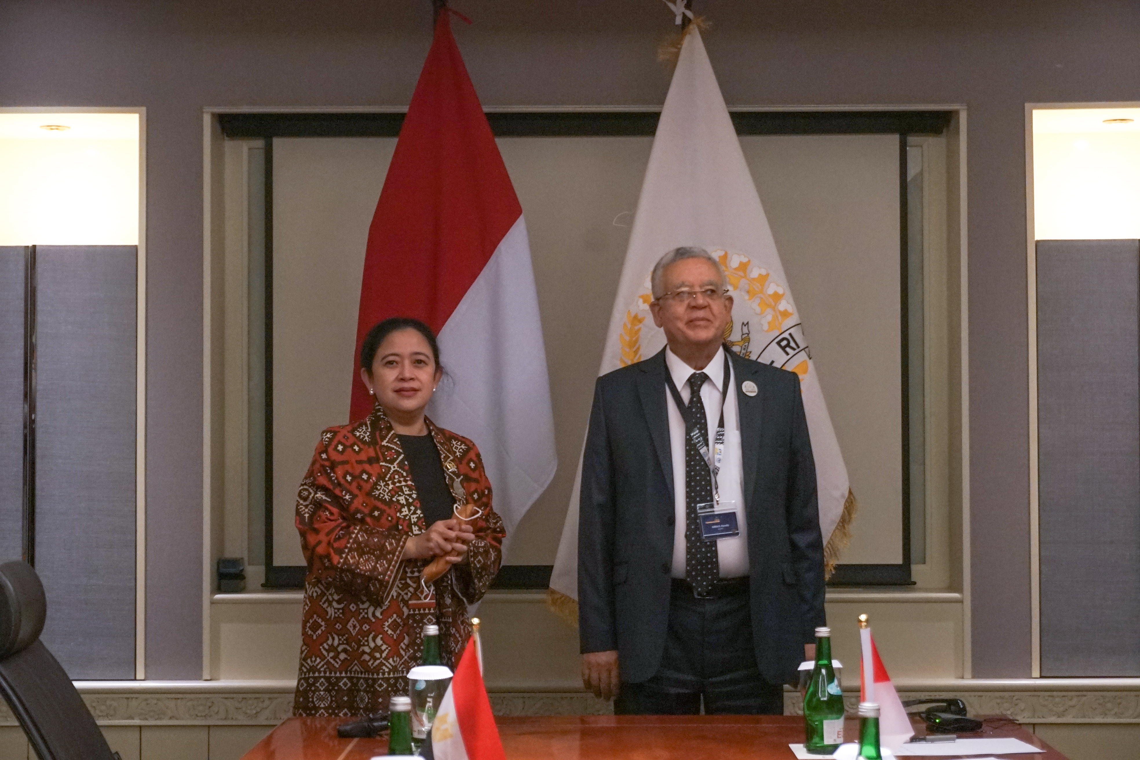 Ketua DPR RI Puan Maharani (kiri) dan Ketua DPR Mesir Hanafi Ali Gebaly (kanan)