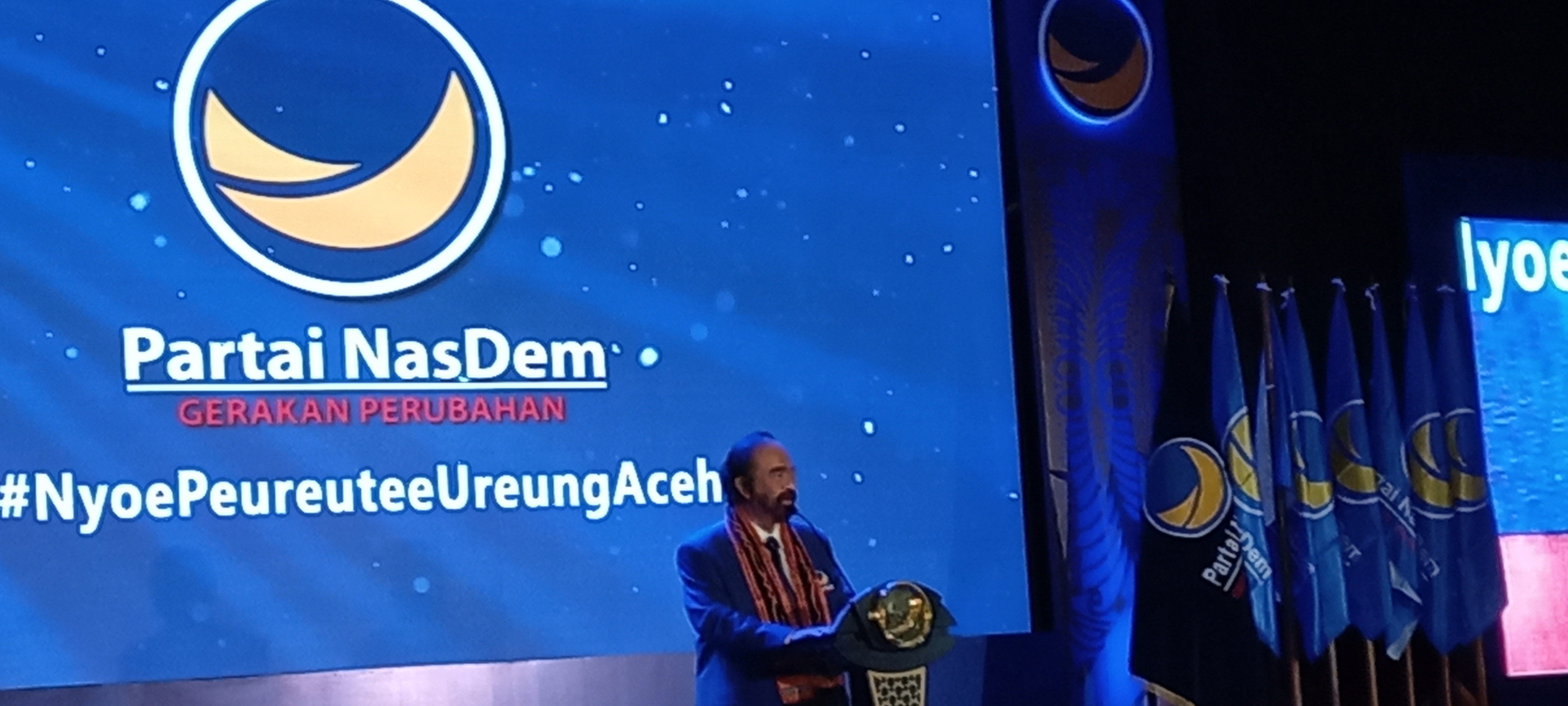 Ketua Umum Partai Nasdem Surya Paloh, Sabtu (5/3) di Banda Aceh saat pelantika DPD Nasdem Aceh.