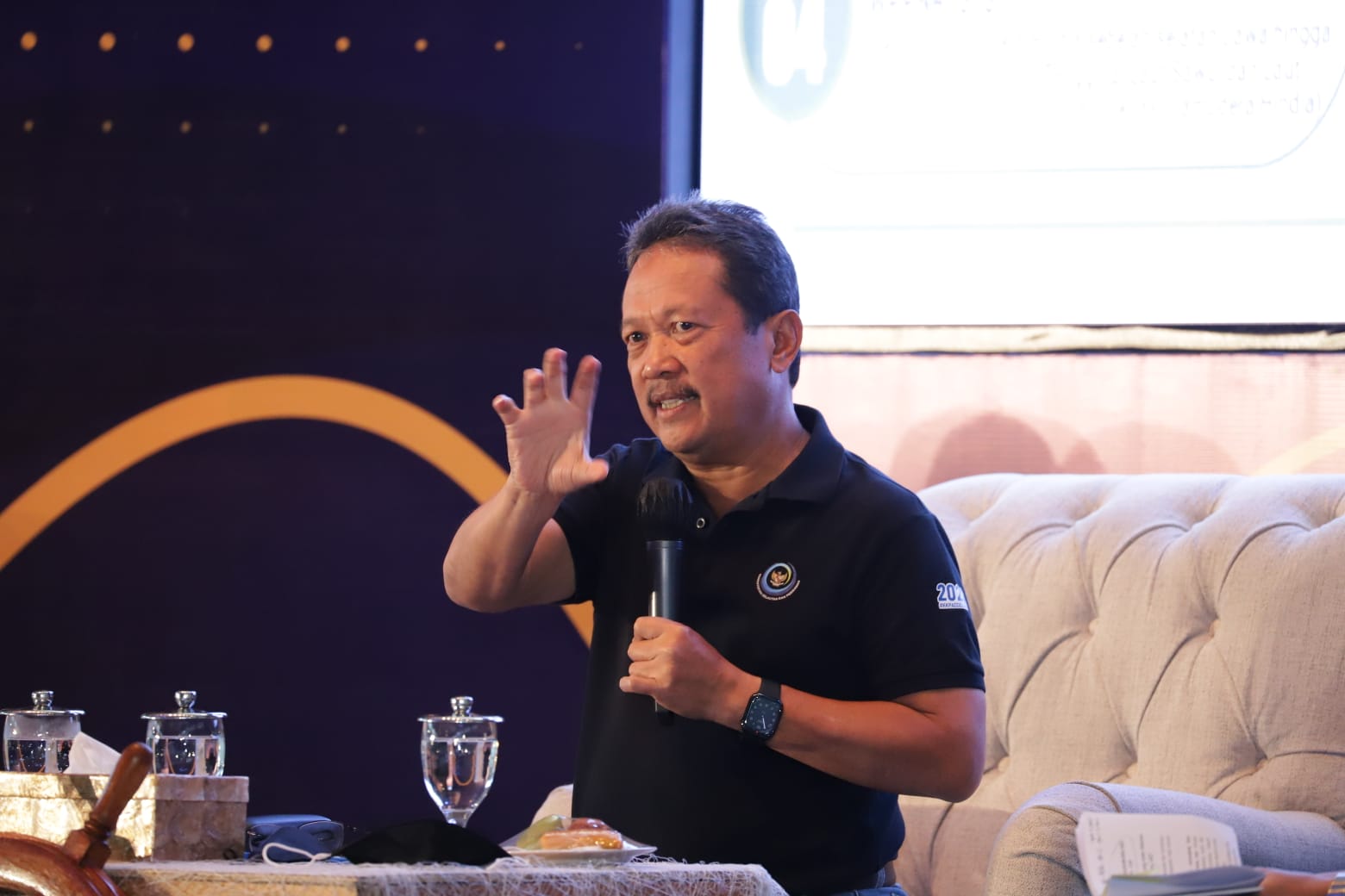 Menteri Kelautan dan Perikanan (KKP) Sakti Wahyu Trenggono di Gedung KKP, Jakarta Pusat, Rabu (22/12/2021).