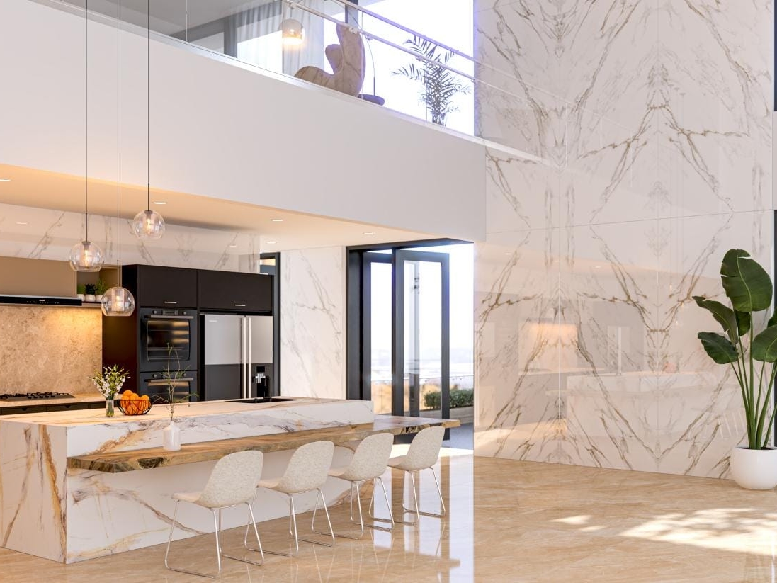 Teknologi water jet yang mampu melubangi slab dengan bentuk dan ukuran yang presisi.