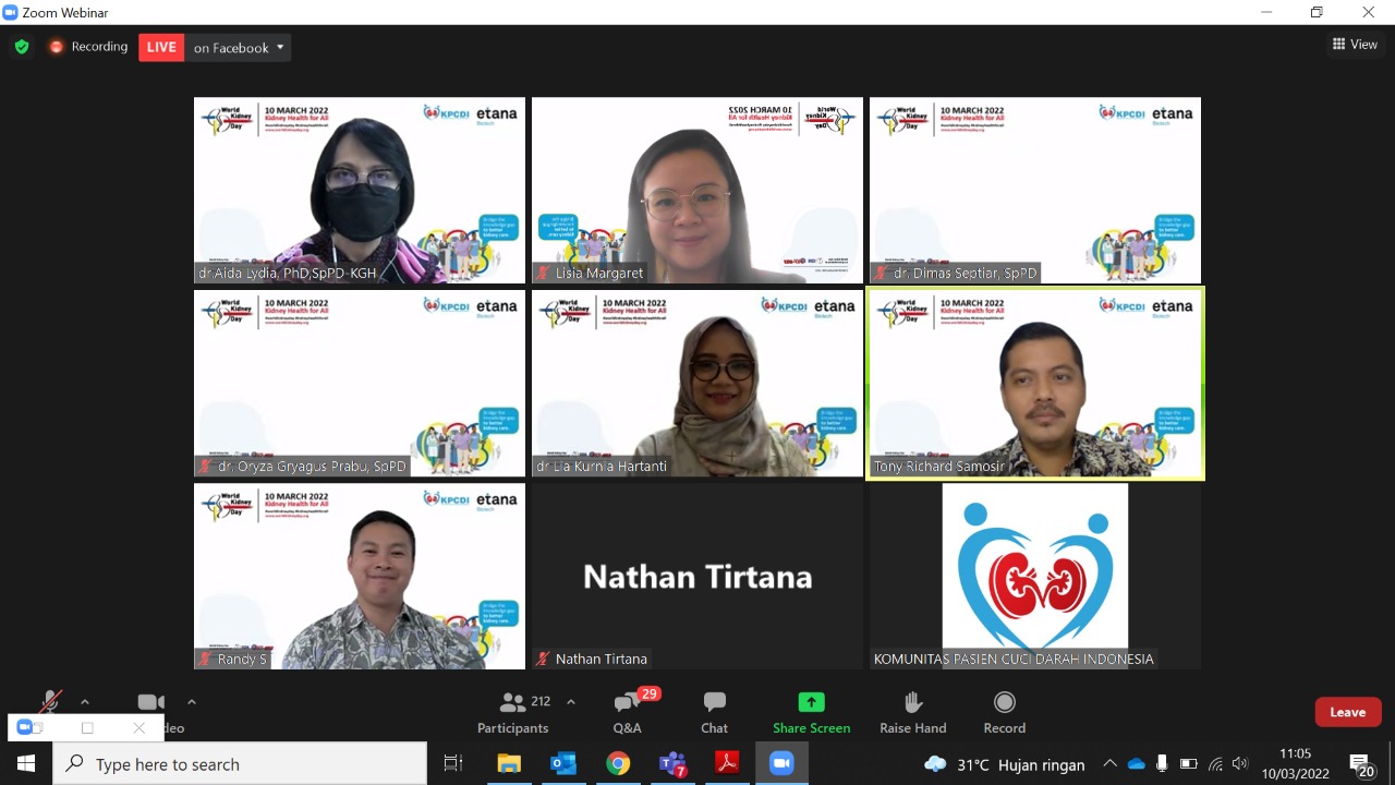  Webinar dengan tema “Ginjal Sehat untuk semua: Menjembatani Kesenjangan Pengetahuan untuk Kesehatan Ginjal yang Lebih Baik.”