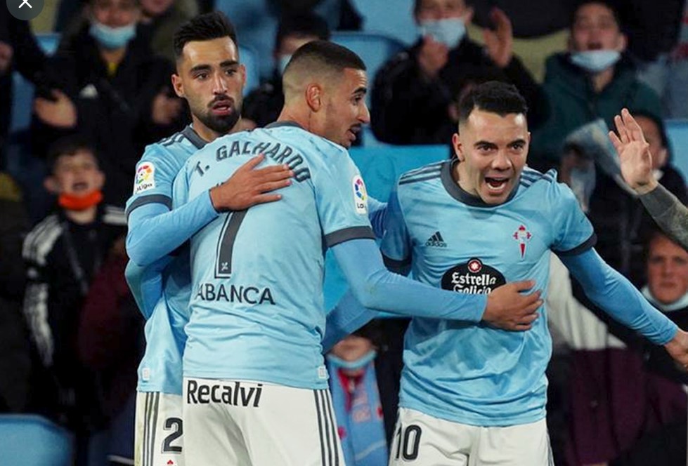 Para pemain Celta Vigo melakukan selebrasi usai mecetak gol ke gawang Mallorca di laga La Liga.