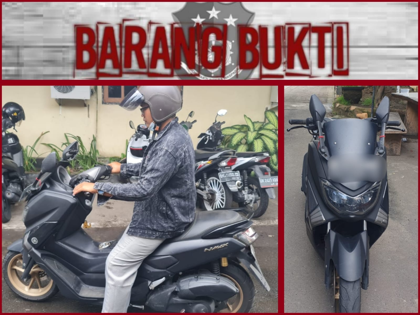 Tersangka dan barang bukti sepeda motor yang digunakan untuk membegal payudara wanita di Denpasar, ditangkap, Senin (14/3)