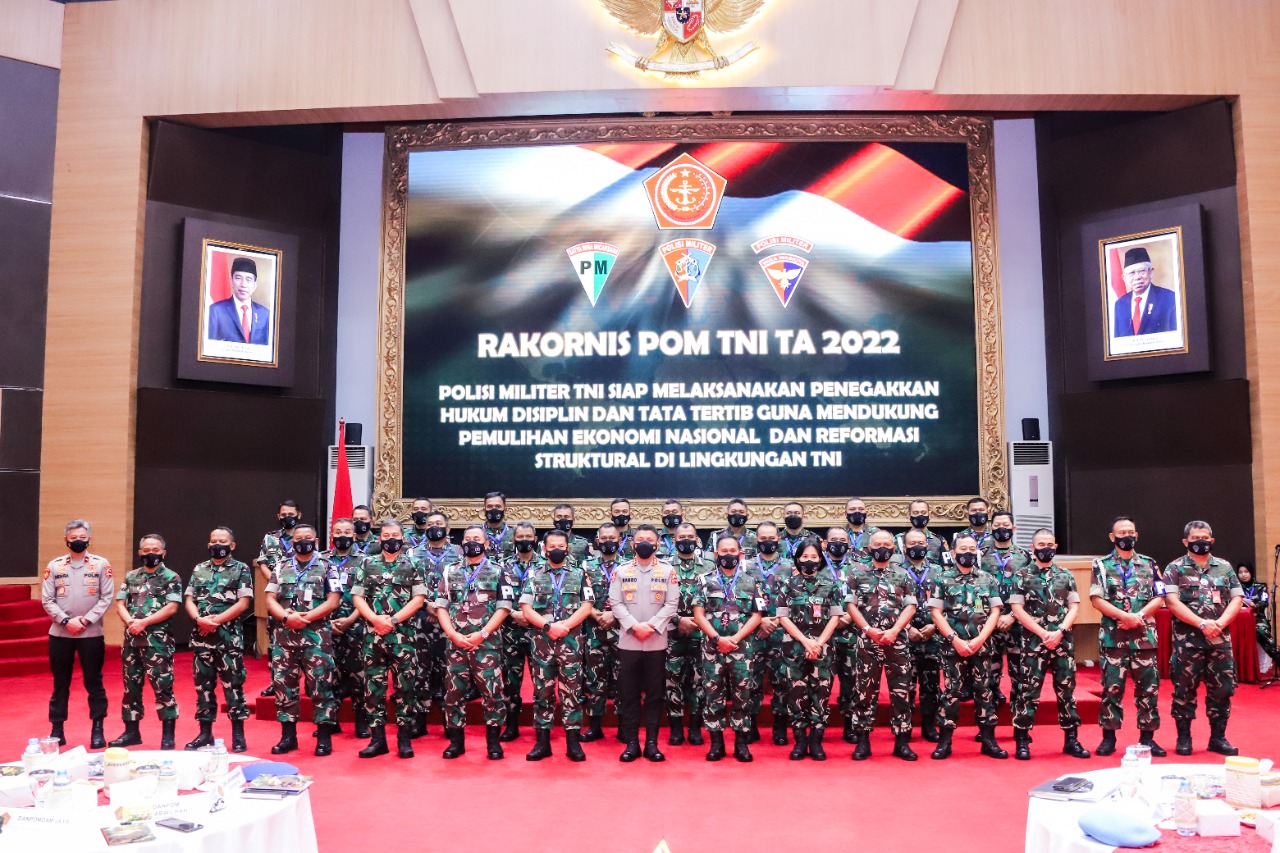 Rapat Kerja Teknis (Rakernis) POM TNI Tahun 2022 di Aula Gatot Soebroto Denma Mabes TNI, Kamis (31/3) 