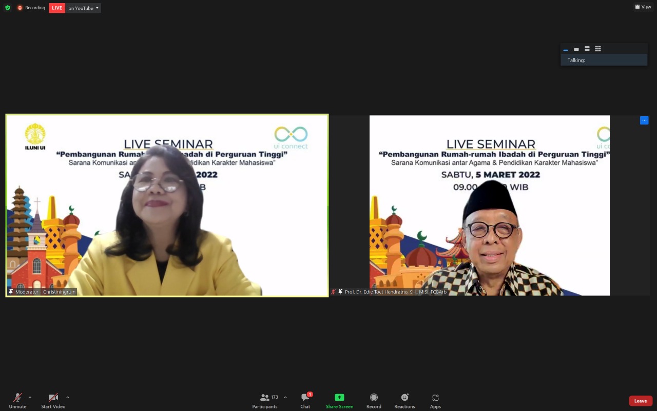 Live Seminar Pembangunan Rumah-Rumah Ibadah di Perguruan Tinggi, Sarana Komunikasi Antar-Agama dan Pendidikan Karakter Mahasiswa. 
