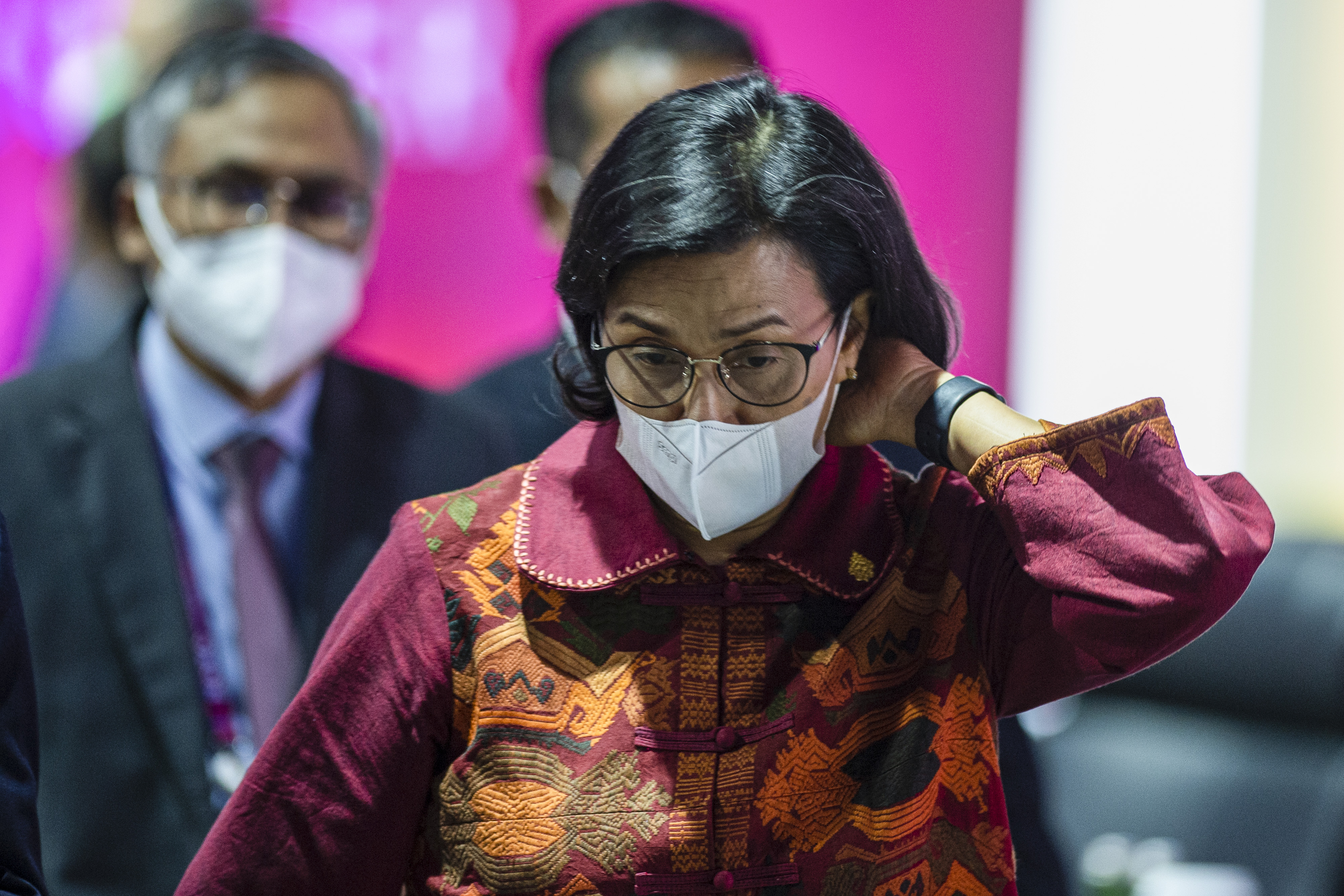 Menteri Keuangan Sri Mulyani seusai menghadiri pertemuan G20 di Jakarta.