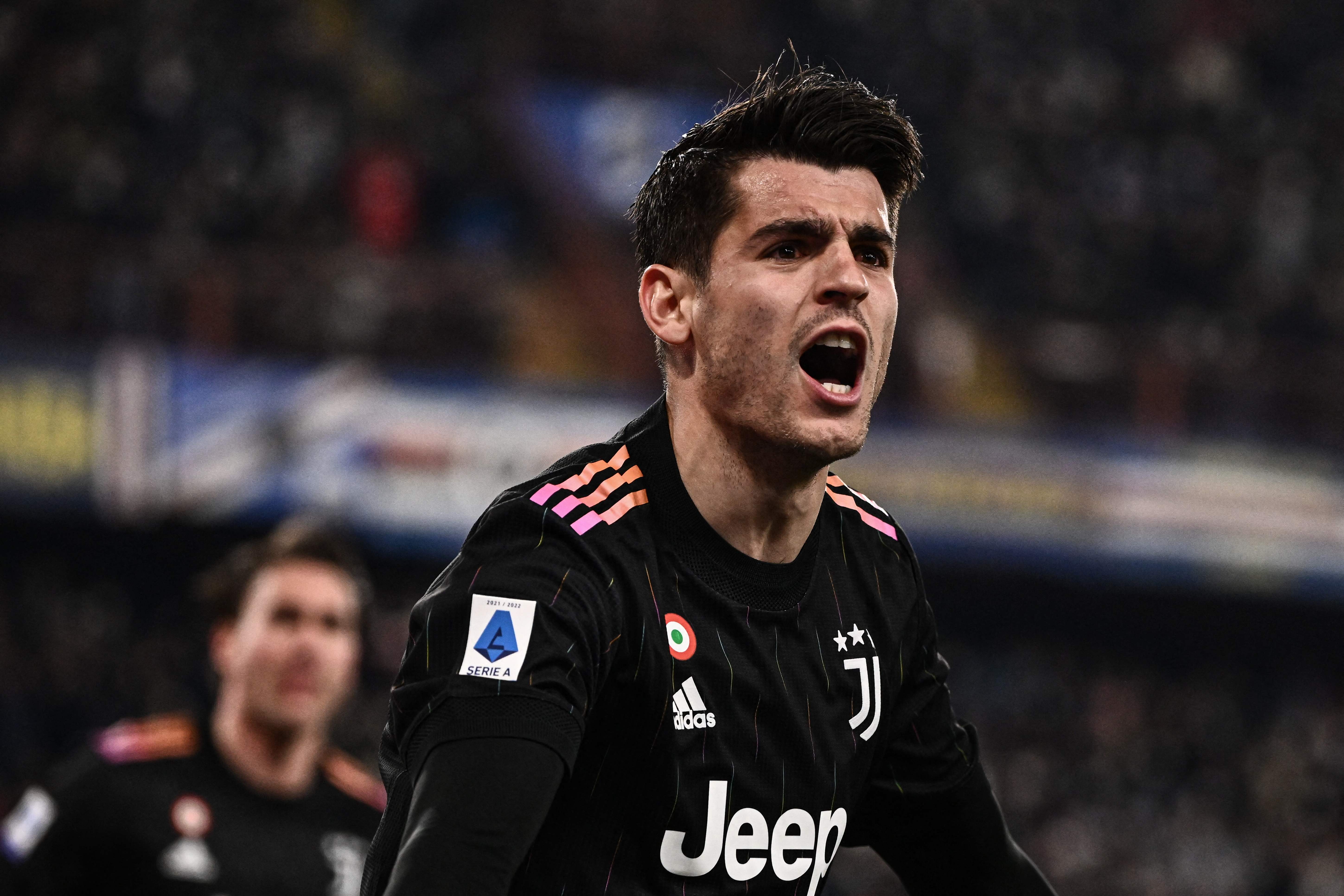 Penyerang Juventus Alvaro Morata melakukan selebrasi usai mencetak gol ke gawang Sampdoria.