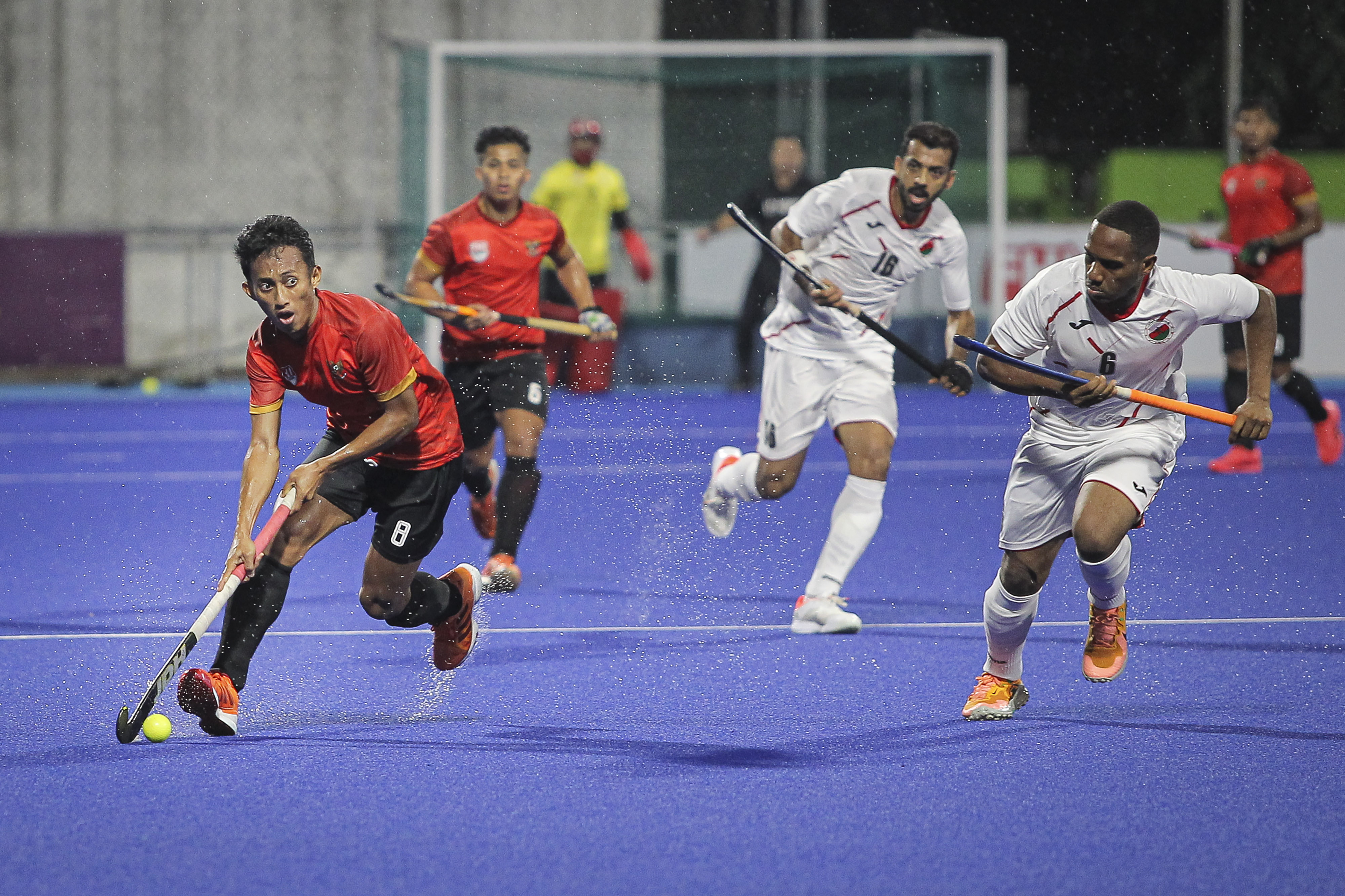 Pemain hoki putra Indonesia saat berlaga di Piala Asia Hoki Putra 2022.