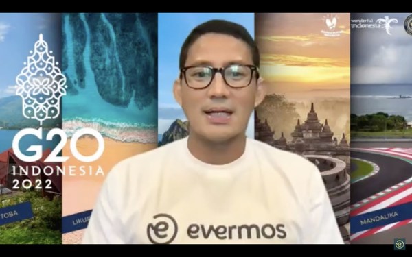 Menparekraf Sandiaga Uno turut menghadiri konferensi pers yang digelar startup Evermos.