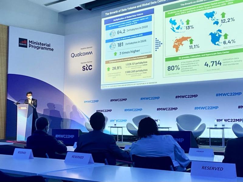 Menkominfo Johnny G Plate di ajang GSMA Ministerial Programme Strategies for Energising the Data Economy, di Barcelona, Spanyol. 