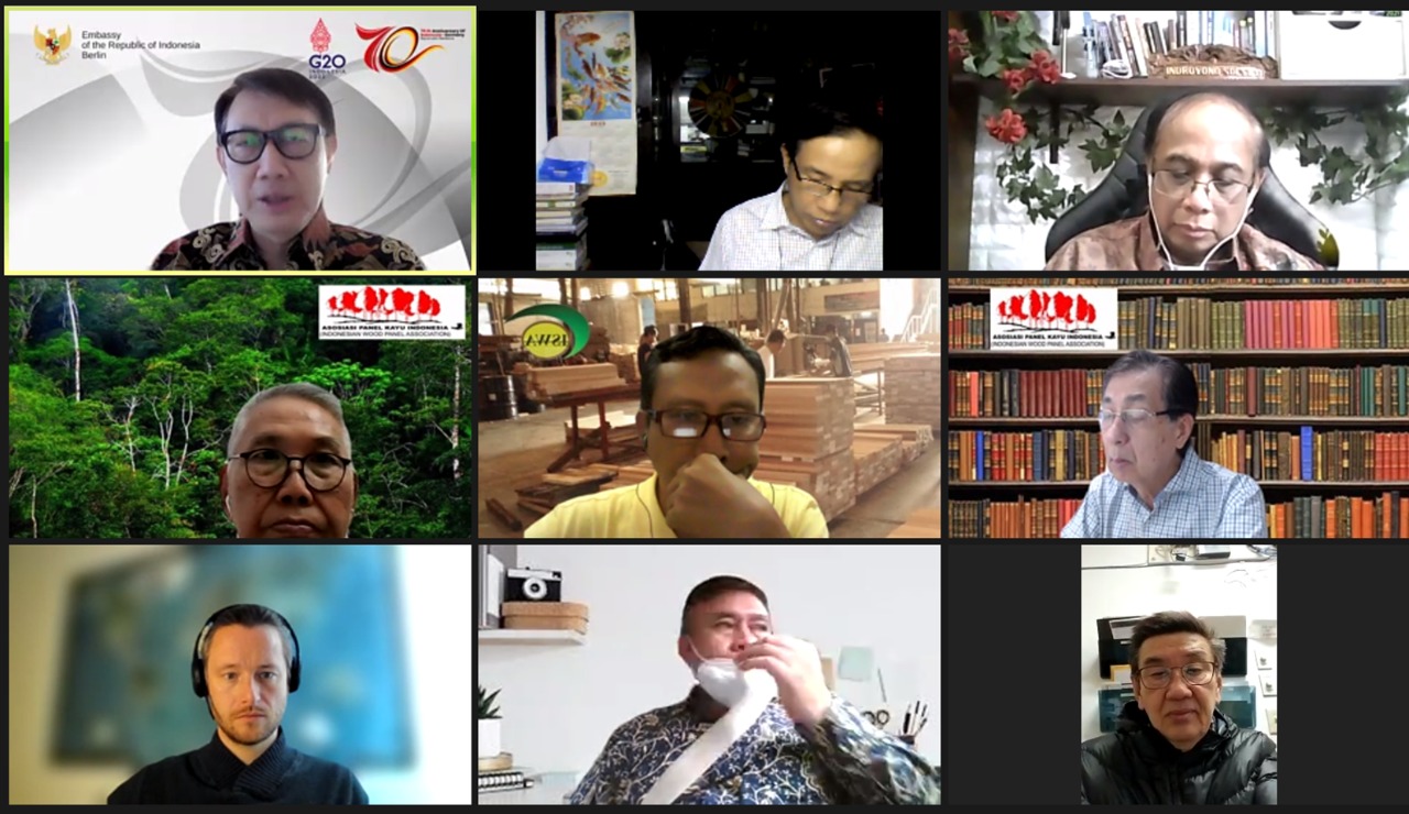 Ddialog antarpelaku bisnis produk kayu Indonesia-Jerman yang difasilitasi KBRI Jerman, Rabu 9 Maret 2022.