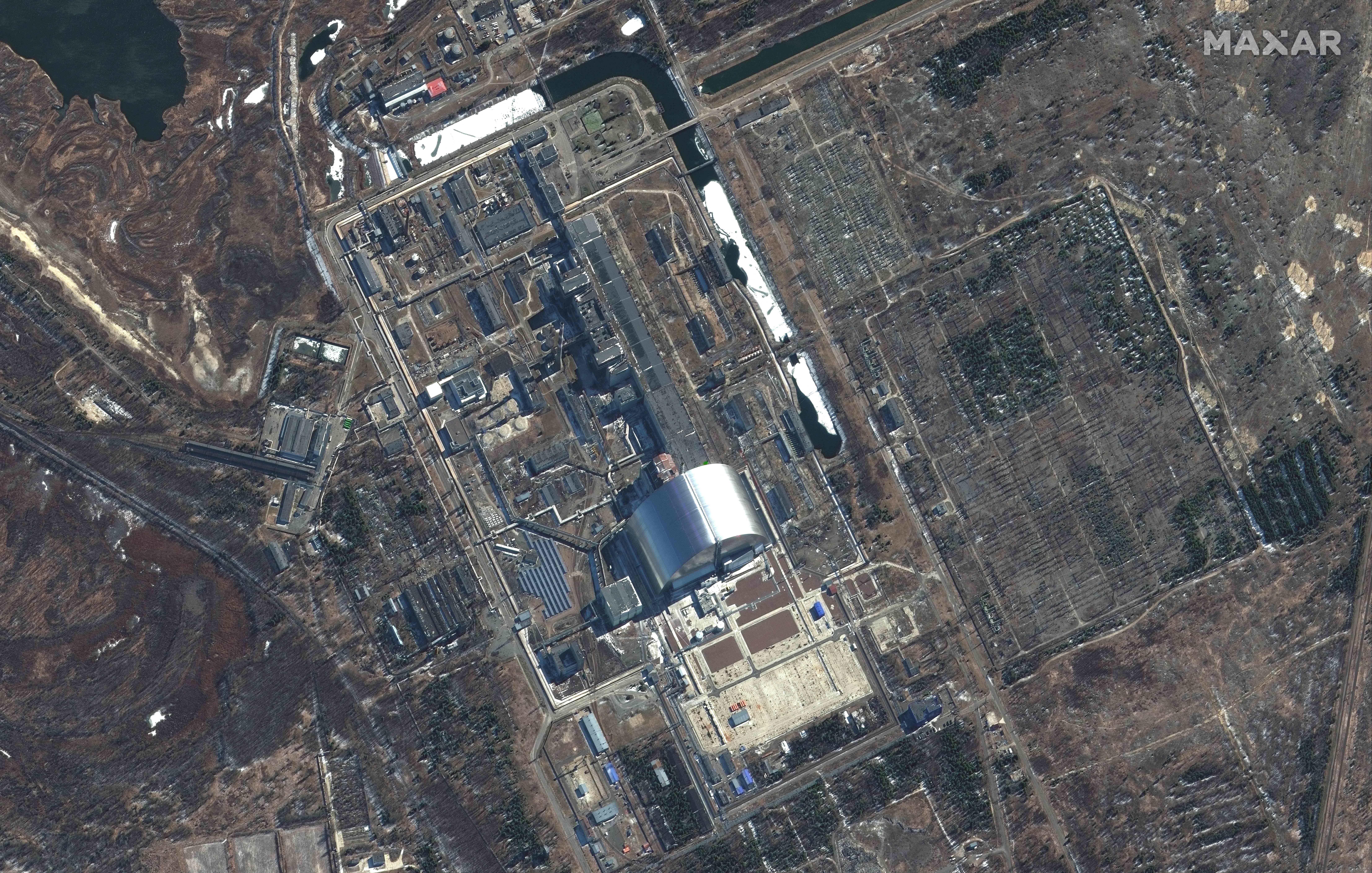  Foto satelit yang menunjukkan gambaran umum Pembangkit Listrik Tenaga Nuklir Chernobyl di di Pripyat, Ukraina, yang diambil 10 Maret2022.