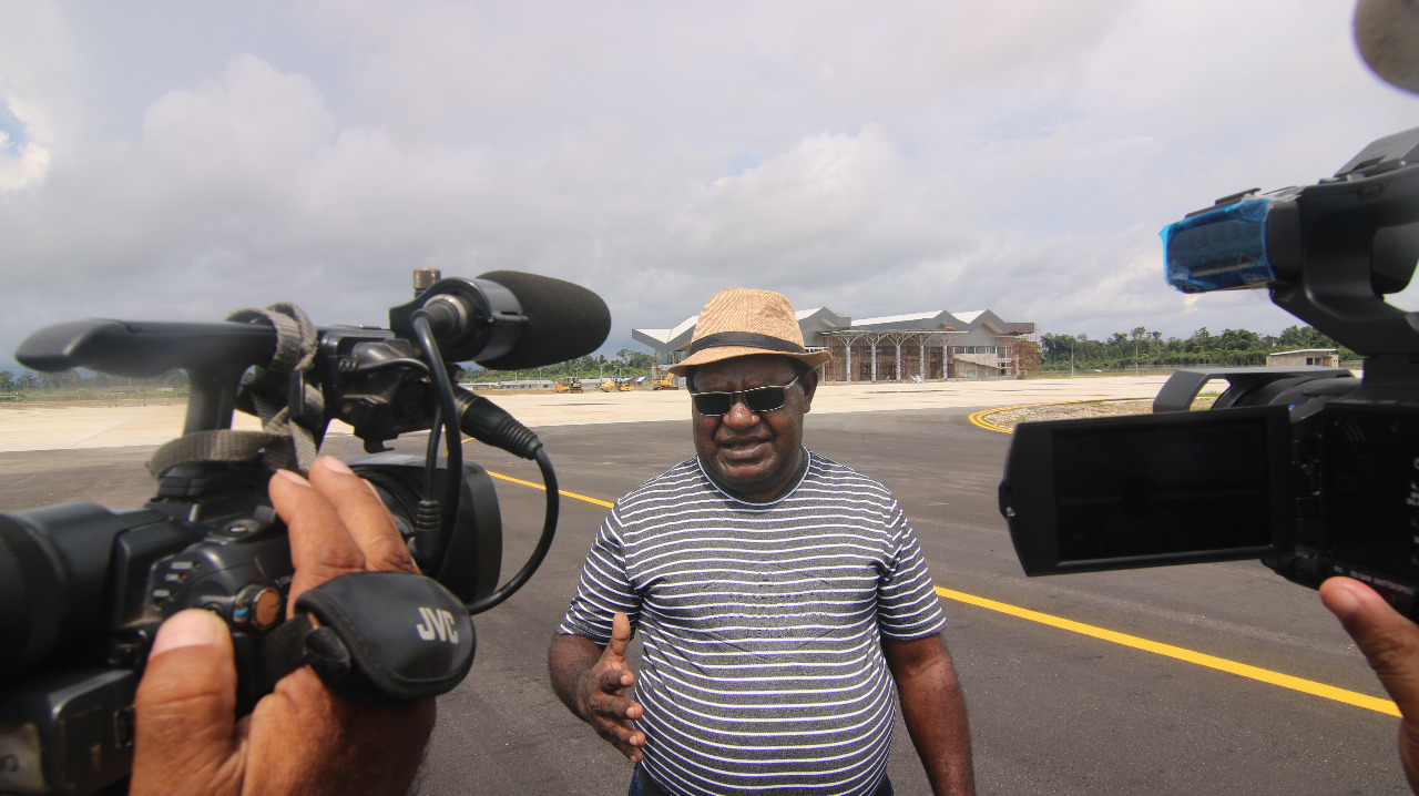 Ketua Komisi C DPRD Nabire Salmon Pigai di Bandara Nabire yang belum tuntas dibangun