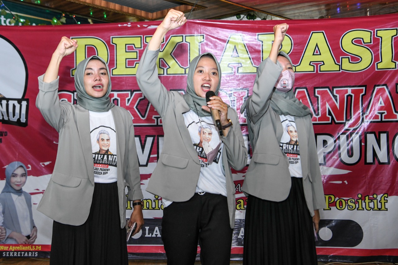 Srikandi Ganjar Lampung mendeklarasikan dukungan Gubernur Jawa Tengah, Ganjar Pranowo maju menjadi Presiden di 2024.