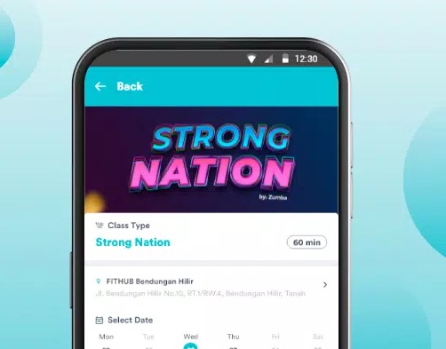 Ilustrasui. Aplikasi kebugaran yang berbasis teknologi, Fit Hub, pada layar smartphone.
