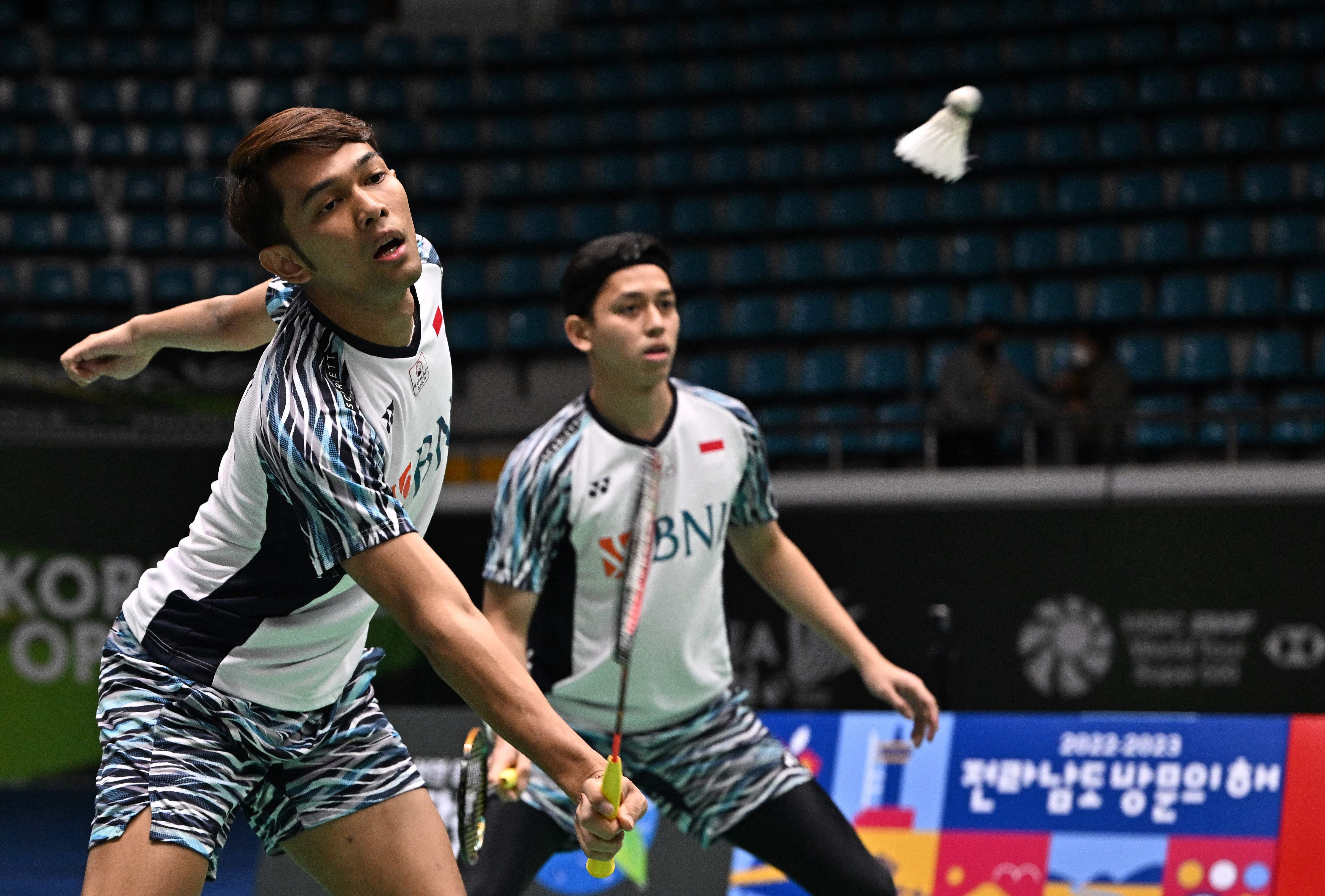 Fajar Alfian/Muhammad Rian saat bertarung dalam laga final Korea Terbuka.