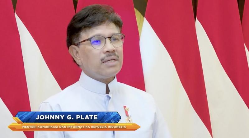 Menkominfo Johnny G Plate saat berpidato di Y-20 Pre Summit