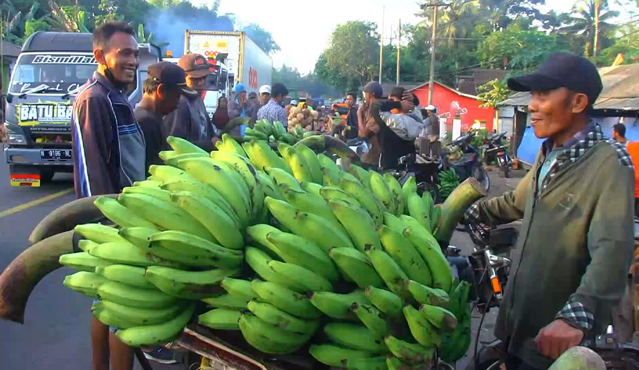 Pemudik Terjebak Macet akibat Pedagang Pisang Berjualan di Bahu Jalan