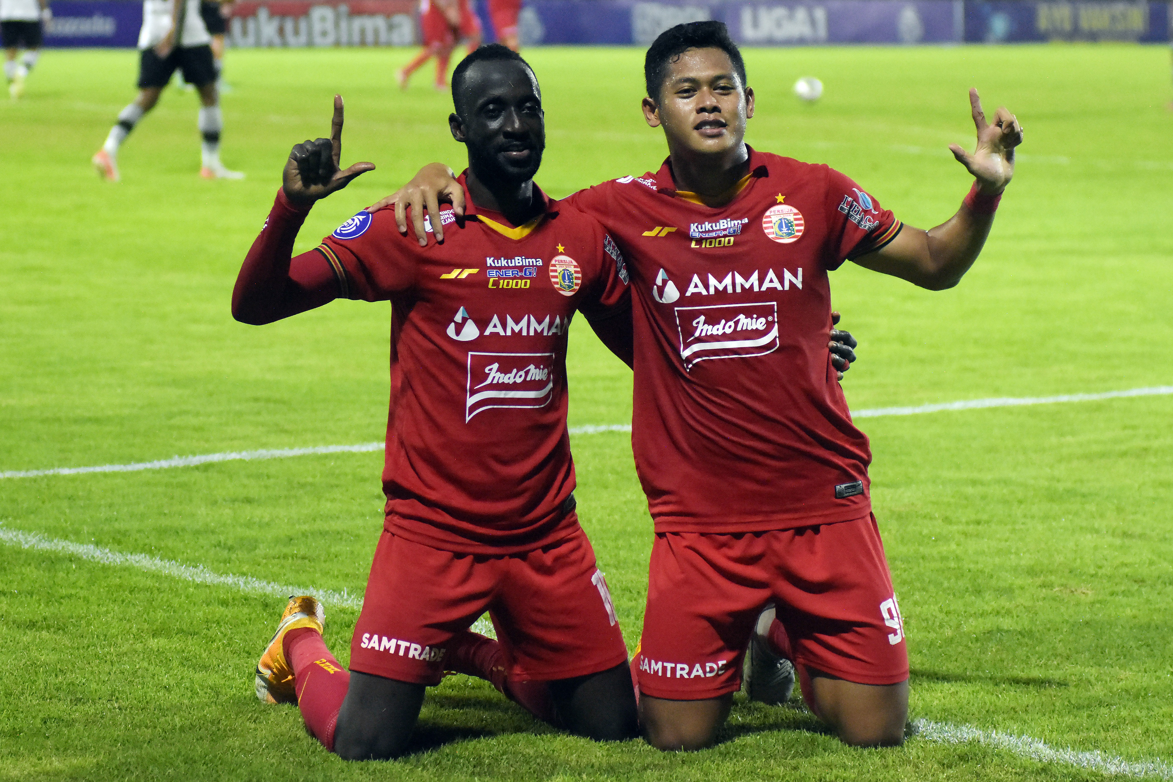 Pemain Persija saat melakukan selebrasi gol di pertandingan Liga 1.