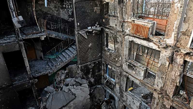 Bangunan rusak di Kharkiv, Ukraina