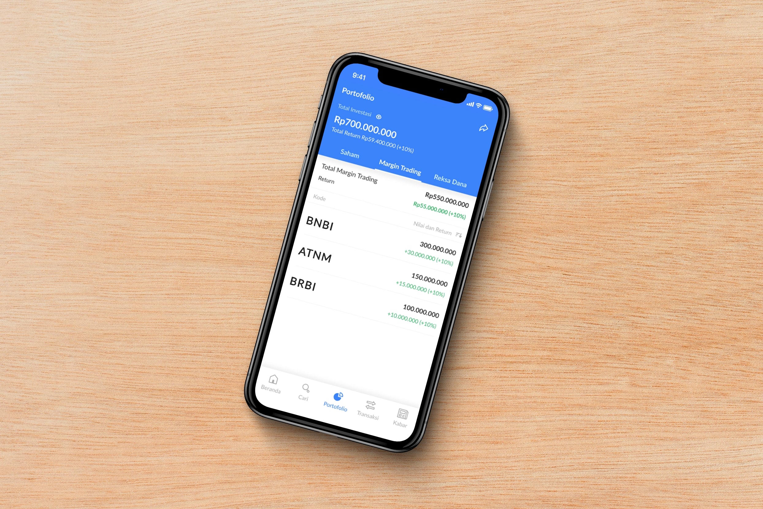 Fitur transaski margin di apliaksi Ajaib