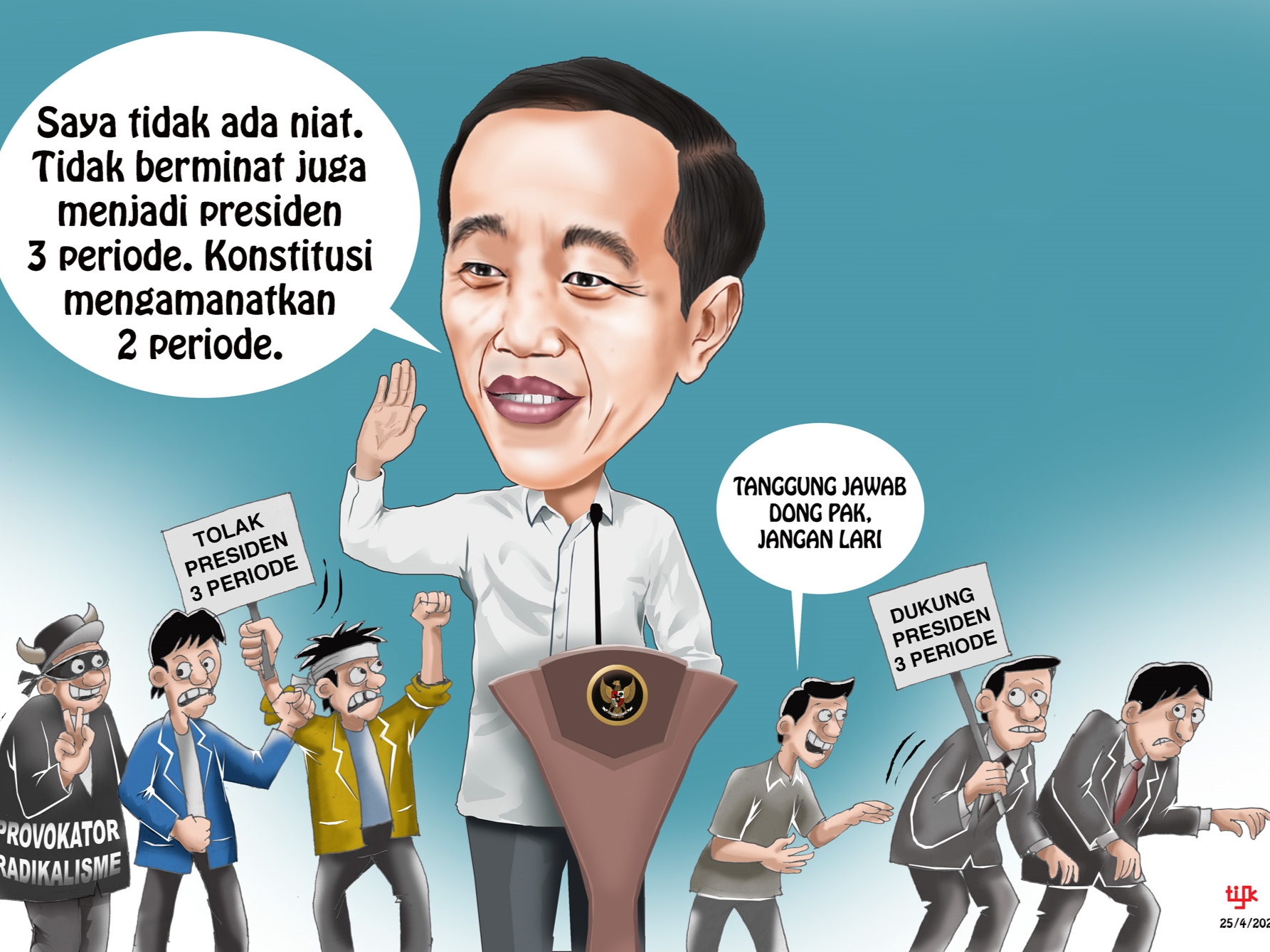 Demo mahasiswa pecah saat penolakan wacana jabatan presiden tiga periode di beberapa kota, meskipun isu tersebut ditolak oleh Presiden.