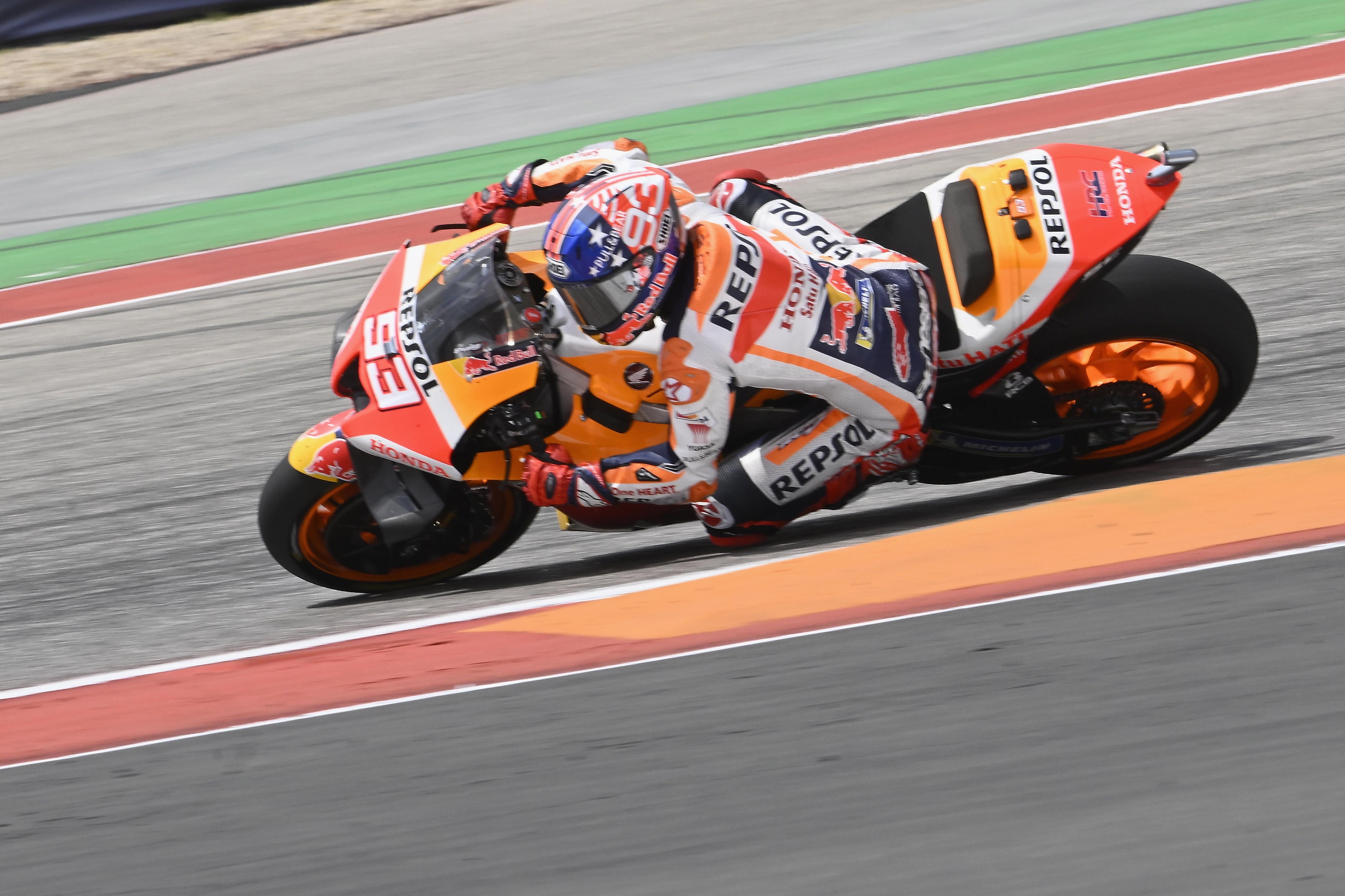 Pembalap Repsol Honda Marc Marquez saat tampil di GP AS.