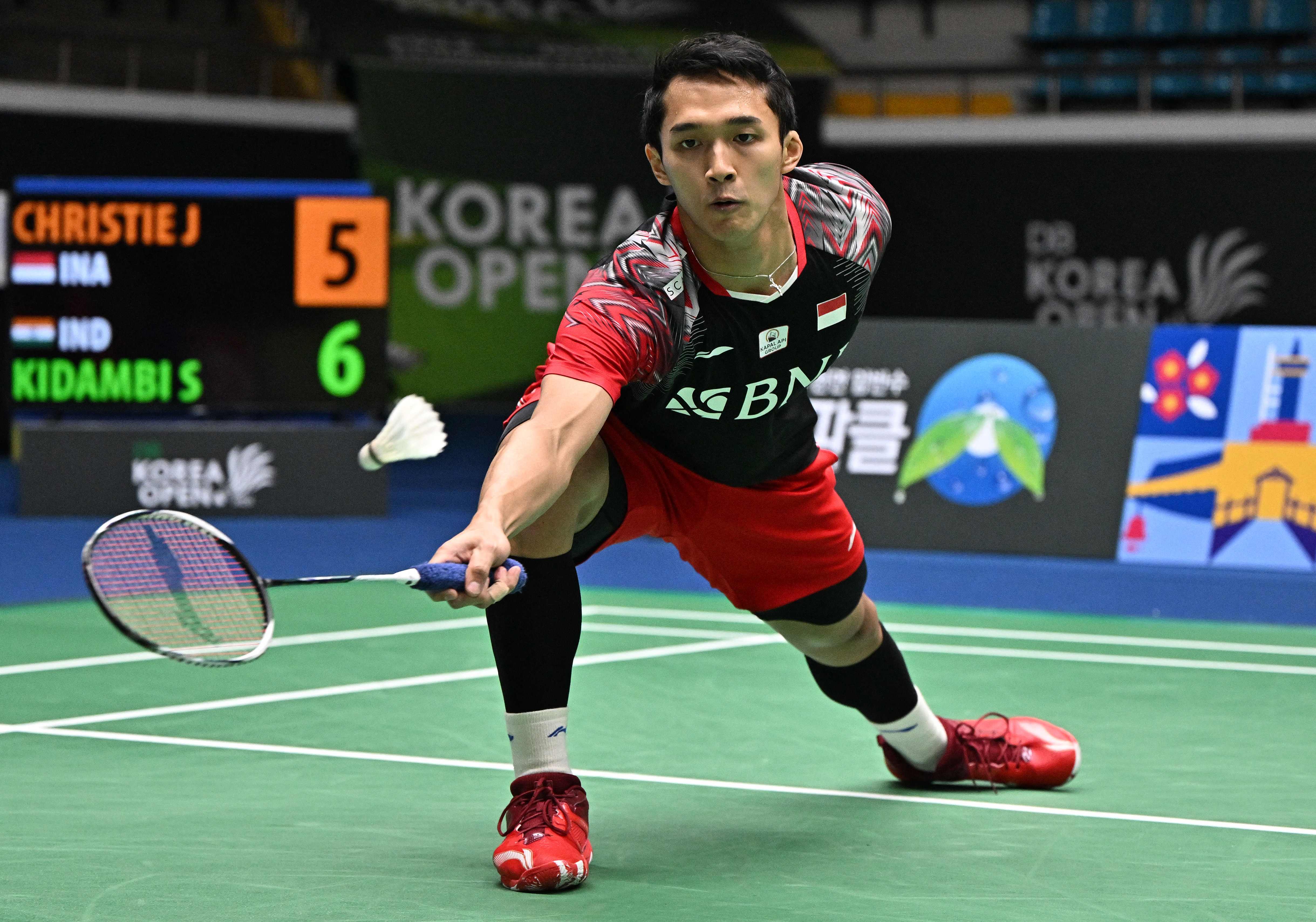 Pebulu tangkis Indonesia, Jonatan Christie, saat berlaga di Korea Terbuka.