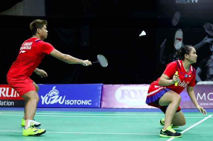 Pasangan ganda campuran Praveen Jordan (kiri) dan Melati Daeva Oktavianti (kanan).