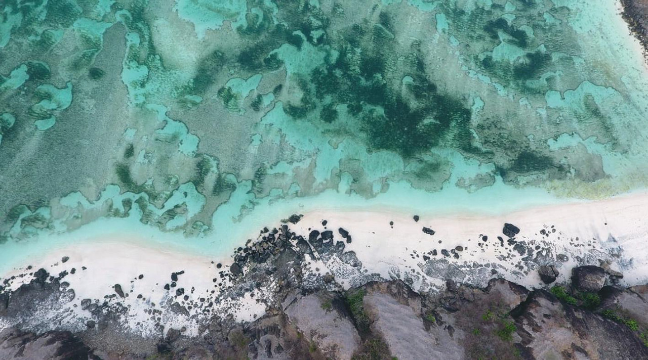 Kenampakan ekosistem padang lamun dari foto udara.