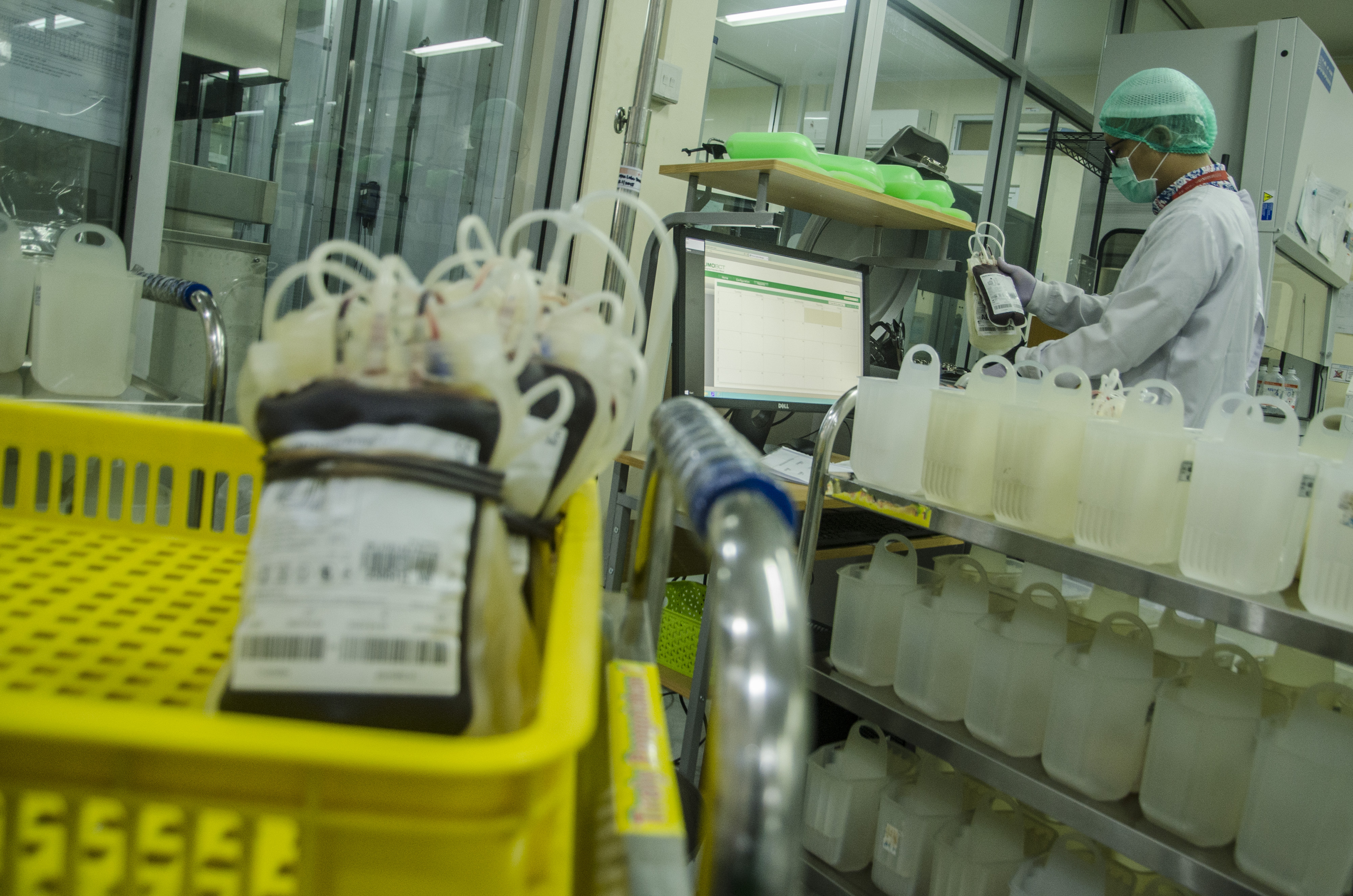  Petugas melakukan pengolahan darah di Kantor Palang Merah Indonesia (PMI) Kota Bandung, Jawa Barat.