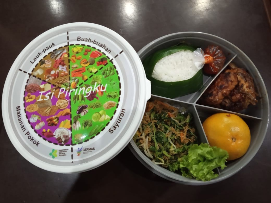 Komposisi gizi seimbang dalam sebuah piring.