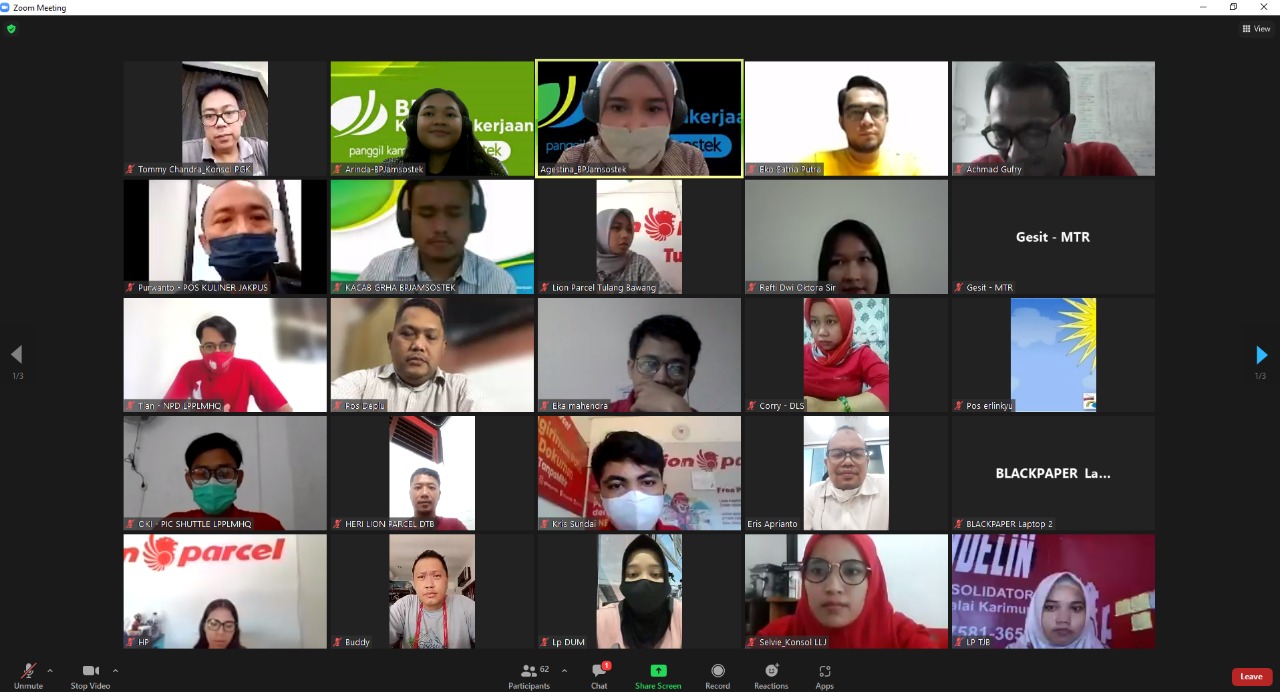 BPJS Ketanagakerjaanmenggelar kegiatan sosialisasi manfaat program Jamsostek kepada pekerja PT Lion Express seraca online pada Rabu (6/4).