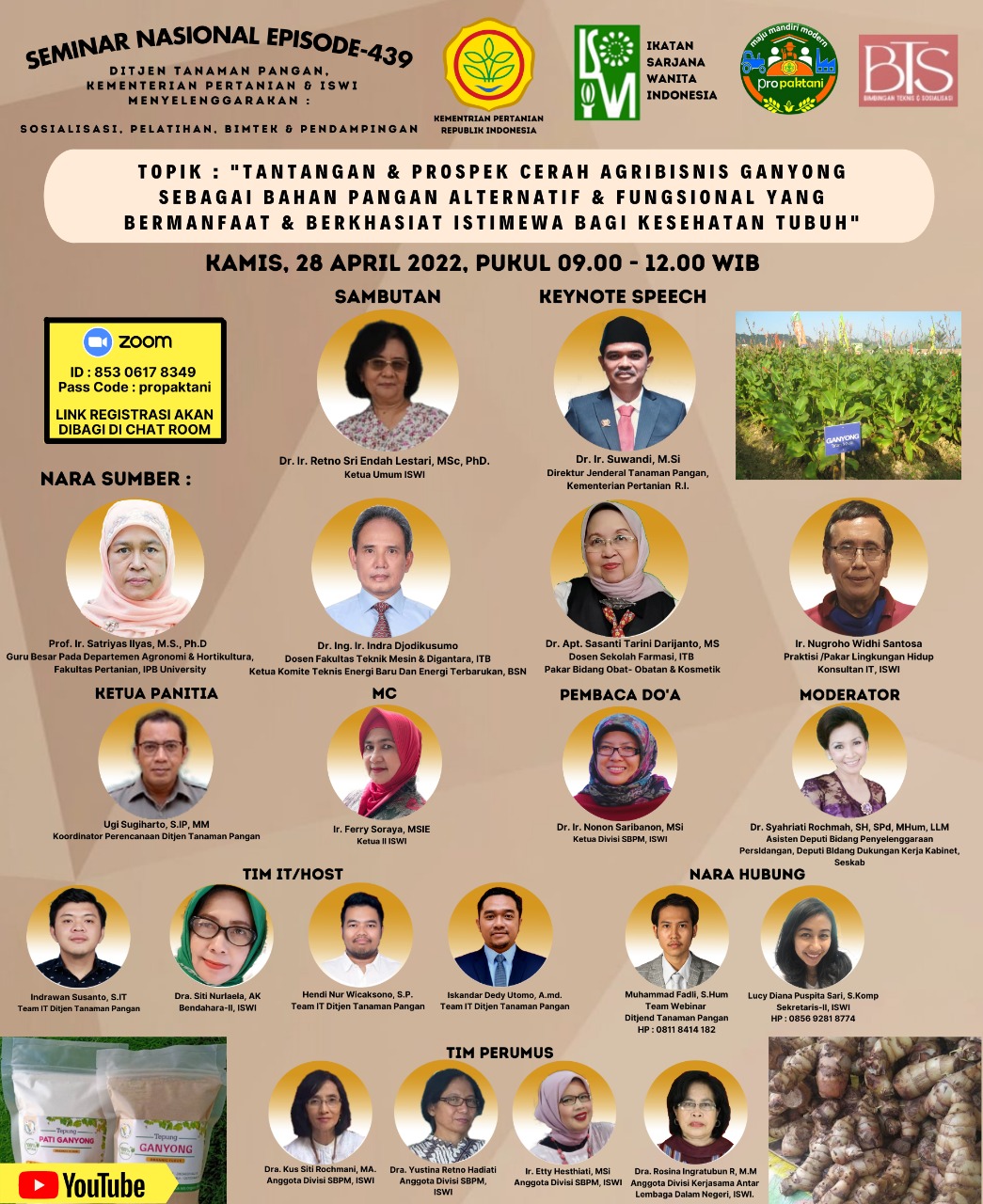 Webinar Bimbingan Teknis dan Sosialisasi (BTS) Propaktani, yang merupakan kerja sama Ditjen Tanaman Pangan dan ISWI, Kamis (28/4). 