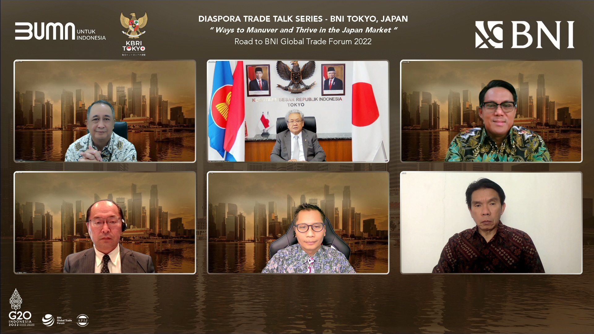 Webinar Diaspora Trade Talk Series–BNI Tokyo, Jepang pada 20 April 2022 dengan mengangkat tema “Ways to Manuver and Thrive in Japan Market