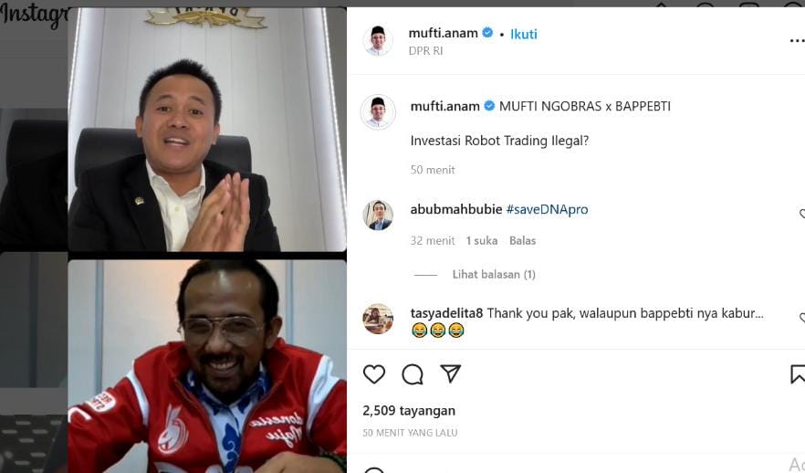 Komisi VI DPR, Mufti Anam saat diskusi bersama Kepala Biro Peraturan Perundang-undangan dan Penindakan Bappebti, Aldison SH, Kamis (14/4).