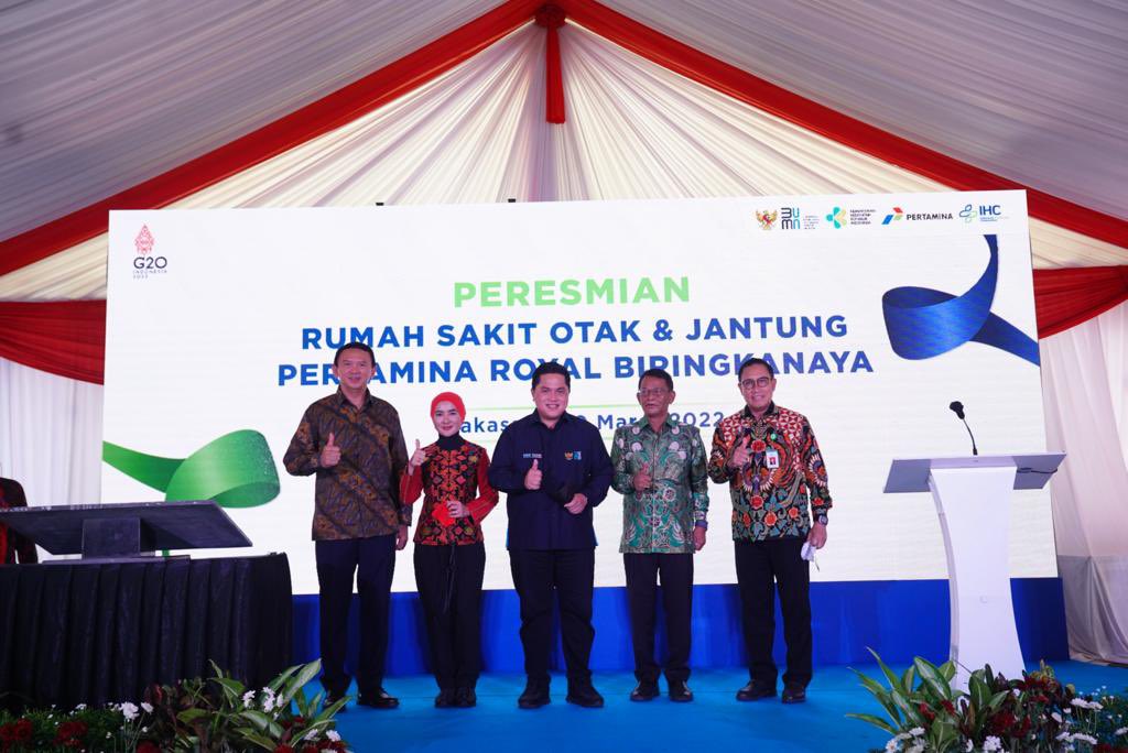 Menteri BUMN Erick Thohir meresmikan RS Khusus Otak dan Jantung (RSKOJ) Pertamina Royal Biringkanaya di Makassar, Sulawesi Selatan.