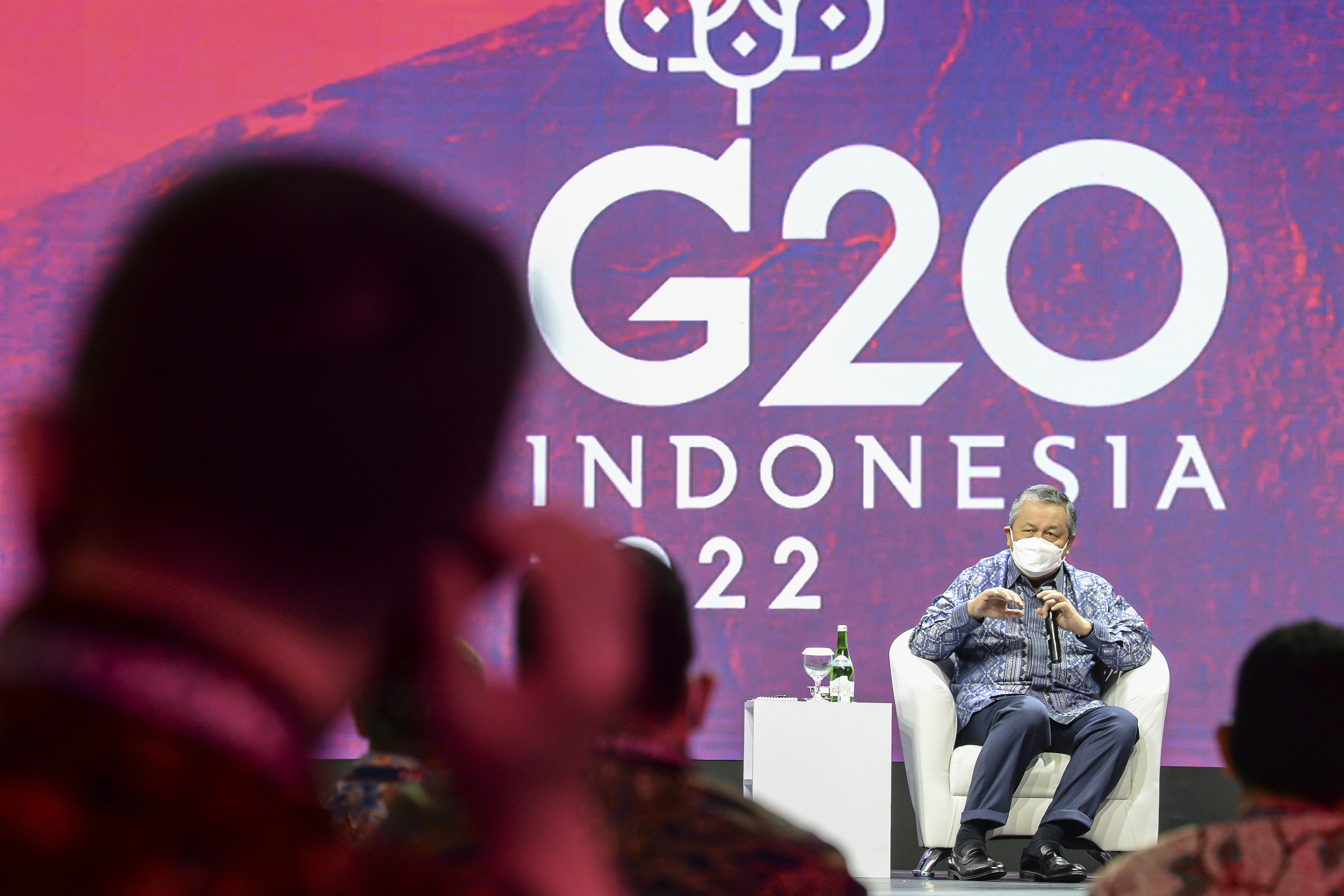 Gubernur BI Perry Warjiyo saat menyampaikan pandangannya dalam pertemuan G20 di Jakarta.