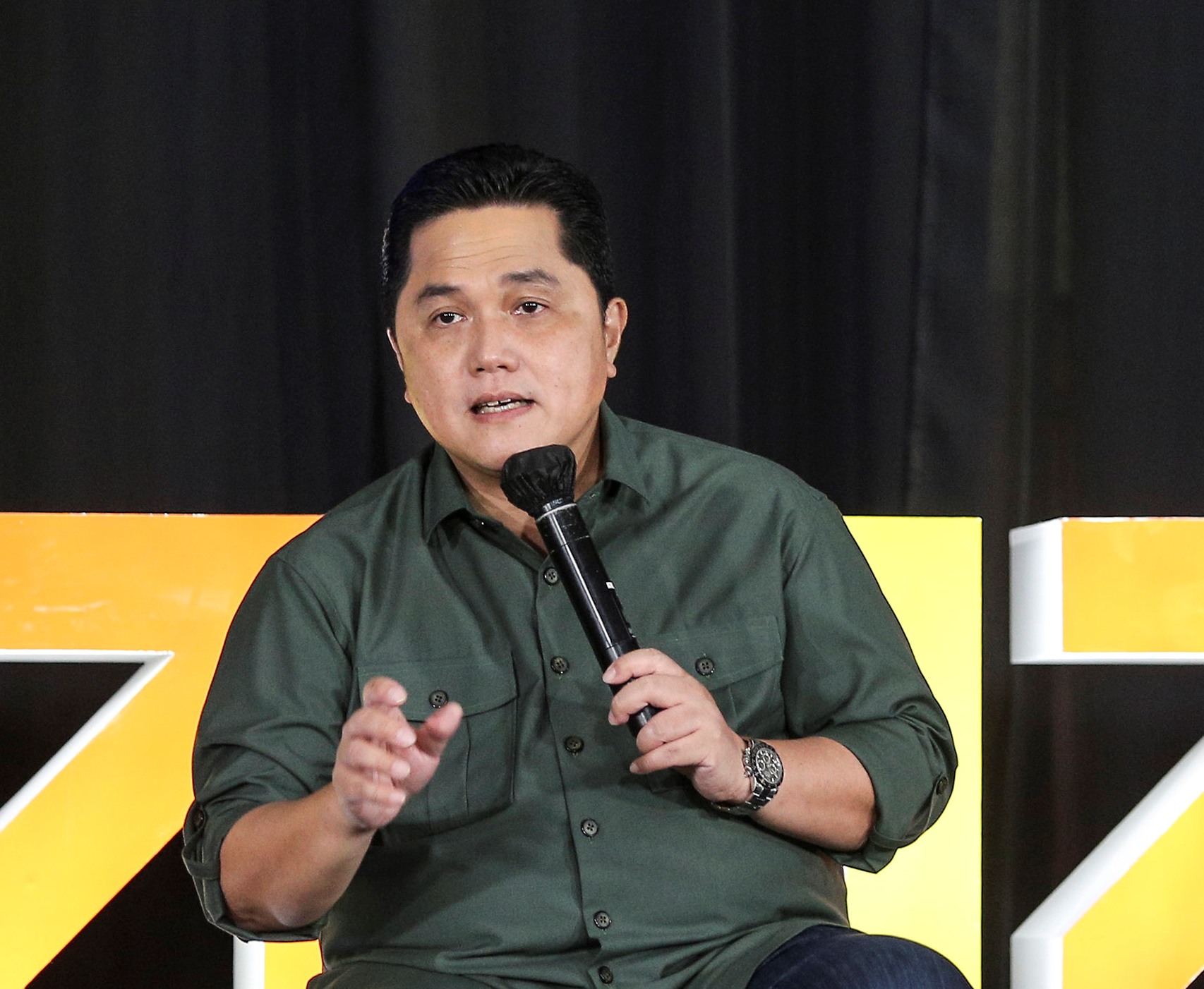 Menteri BUMN Erick Thohir pada acara Indonesia Digital Tribe (IDT) Final Day di Jakarta, Kamis (31/3).