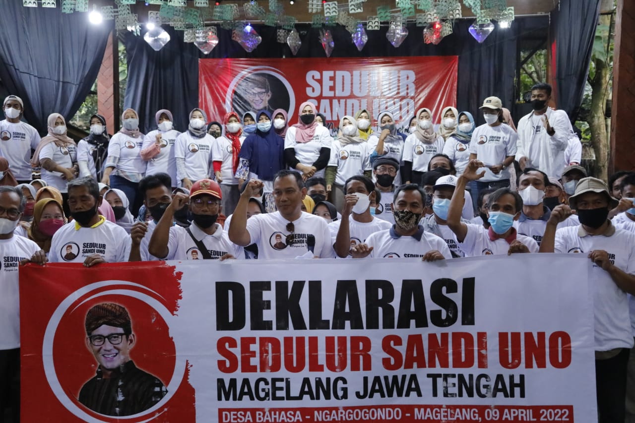 Sedulur Sandi Uno Magelang mendeklarasikan dukungan terhadap Menparekraf Sandiaga Uno menjadi Presiden 2024, Sabtu (9/4)