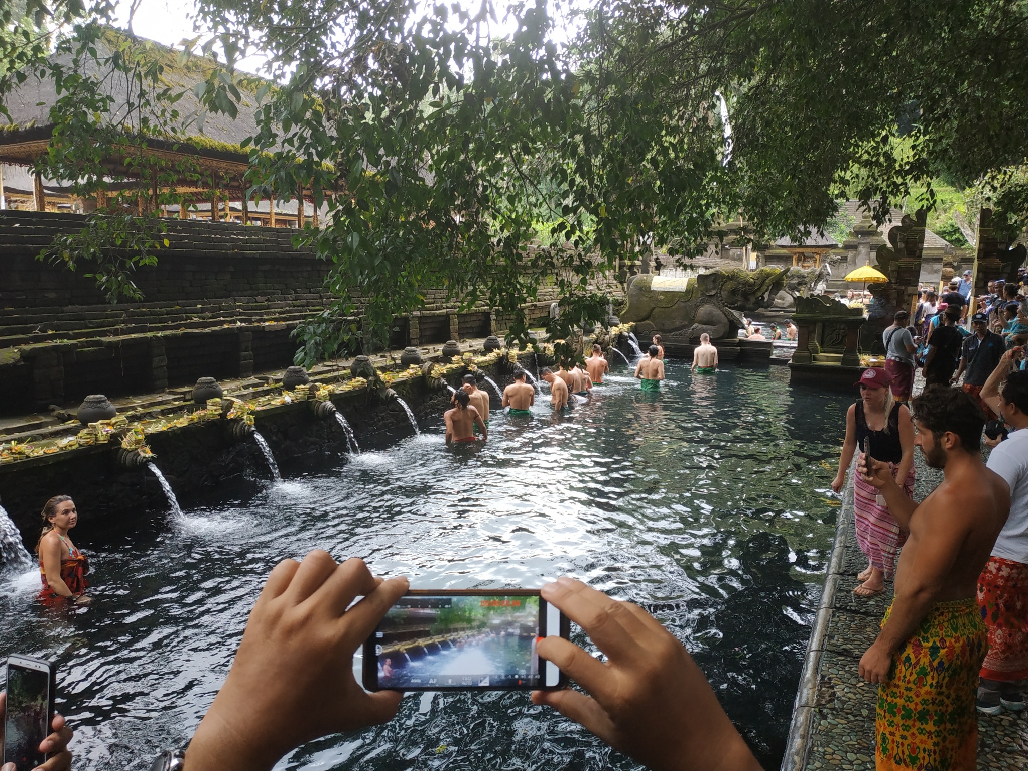 Mata air jernih terlihat menyembur dari dasar kolam Pura Tirta Empul,Gianyar, Bali.