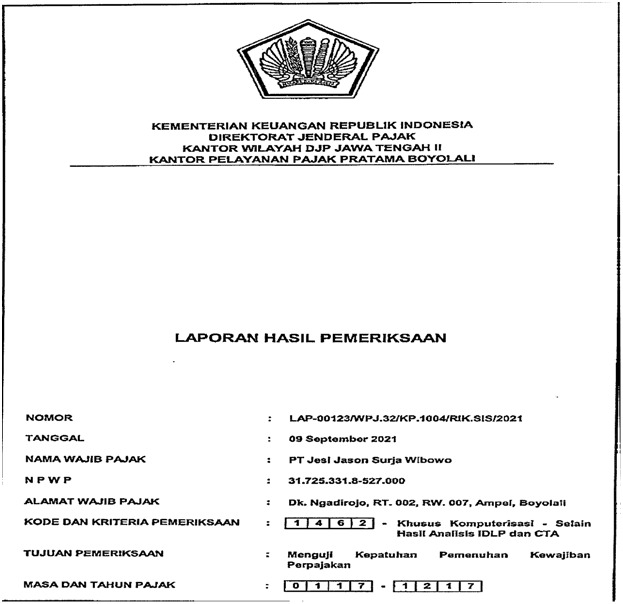 Dokumen dalam Laporan Hasil Pemeriksaan sulit dibaca karena hasil fotocopynya buram