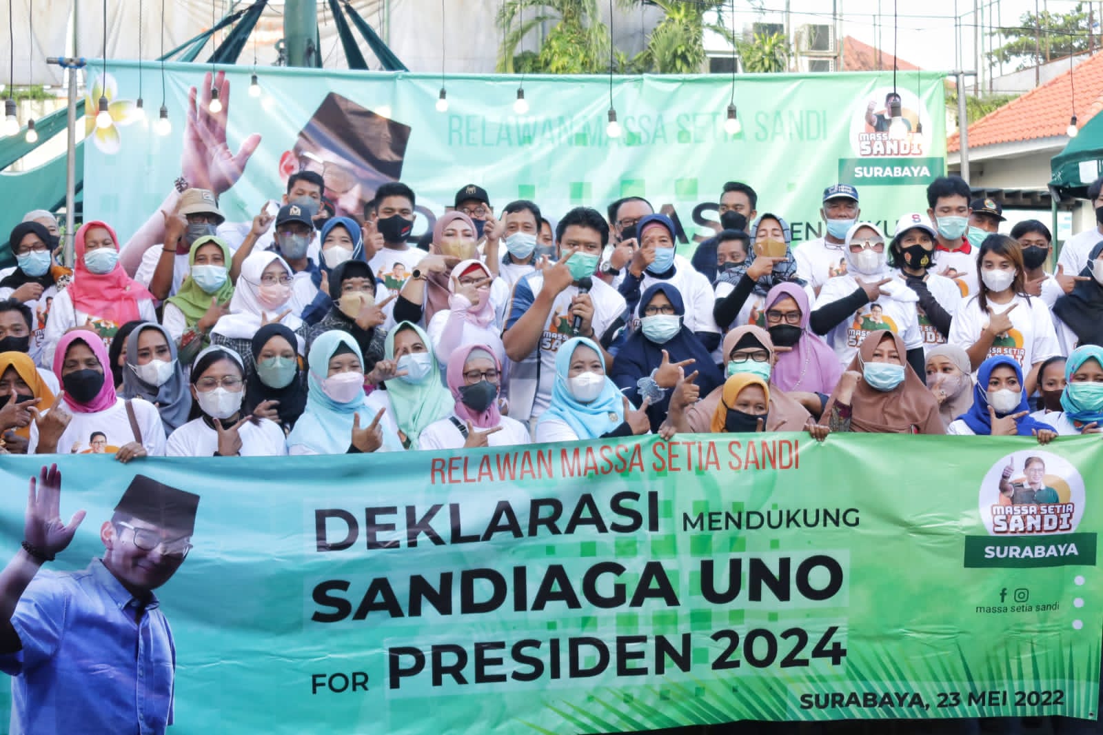 Massa Setia Sandi Surabaya menyatakan dukungan  Sandiaga Uno agar maju dalam ajang Pilpres 2024, Senin (23/5)