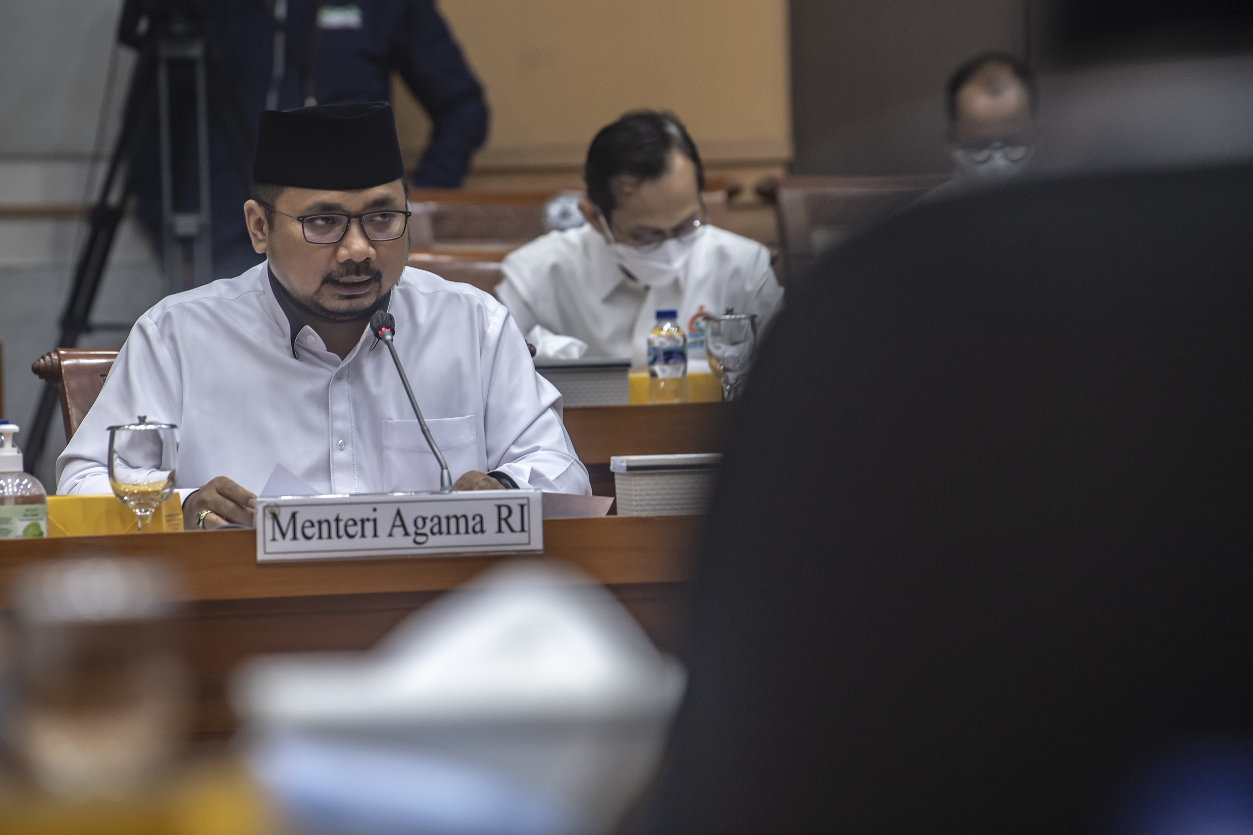 Menteri Agama Yaqut Cholil saat mengikuti rapat kerja dengan Komisi VIII DPR.